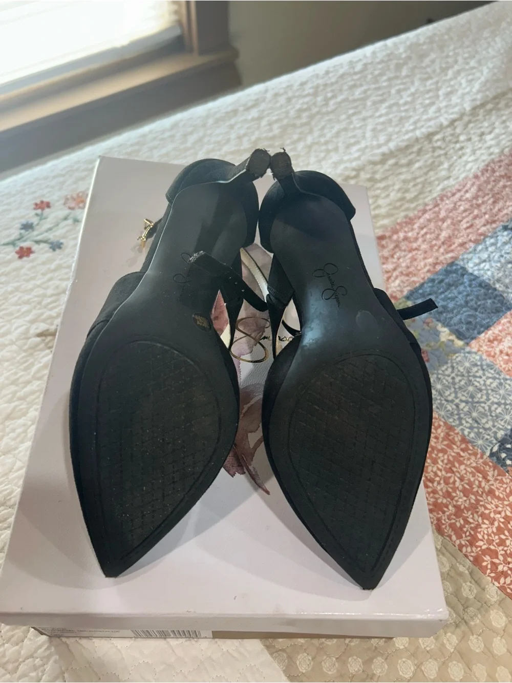 Jessica Simpson Black Pointed Toe Strappy Pumps